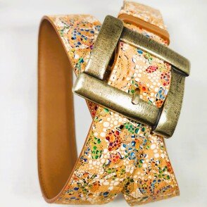 Ceinture reversible femme Motif mosaïque orange / Camel